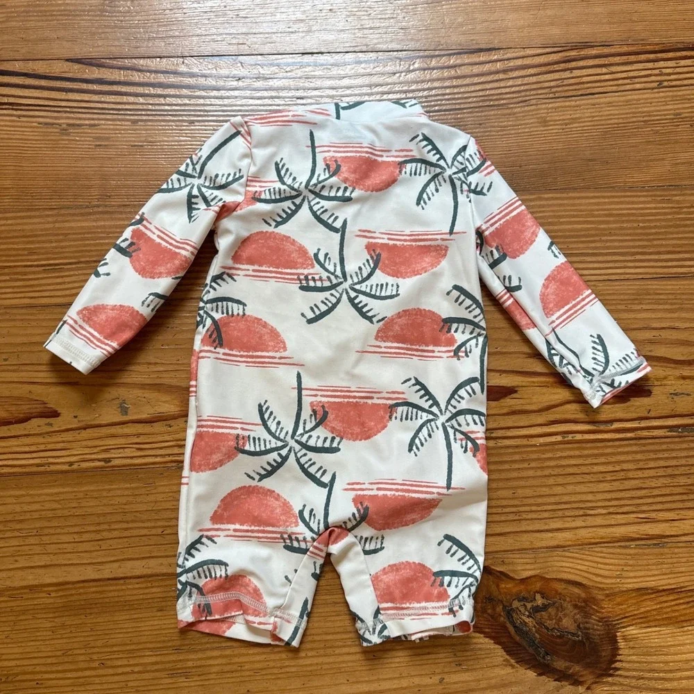 Carter's Rash Guard Baby Boy White Orange Palm Tree Excellent Zipper SIZE 3-6M‎